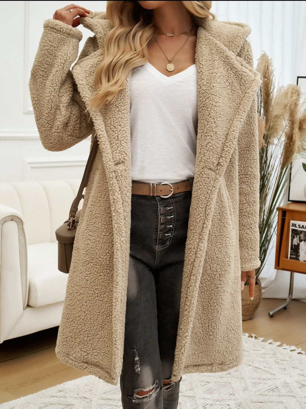 Pocketed Long Sleeve Hooded Teddy Coat - Primrose Signature Boutique
