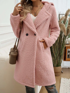 Pocketed Long Sleeve Hooded Teddy Coat - Primrose Signature Boutique