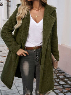 Pocketed Long Sleeve Hooded Teddy Coat - Primrose Signature Boutique