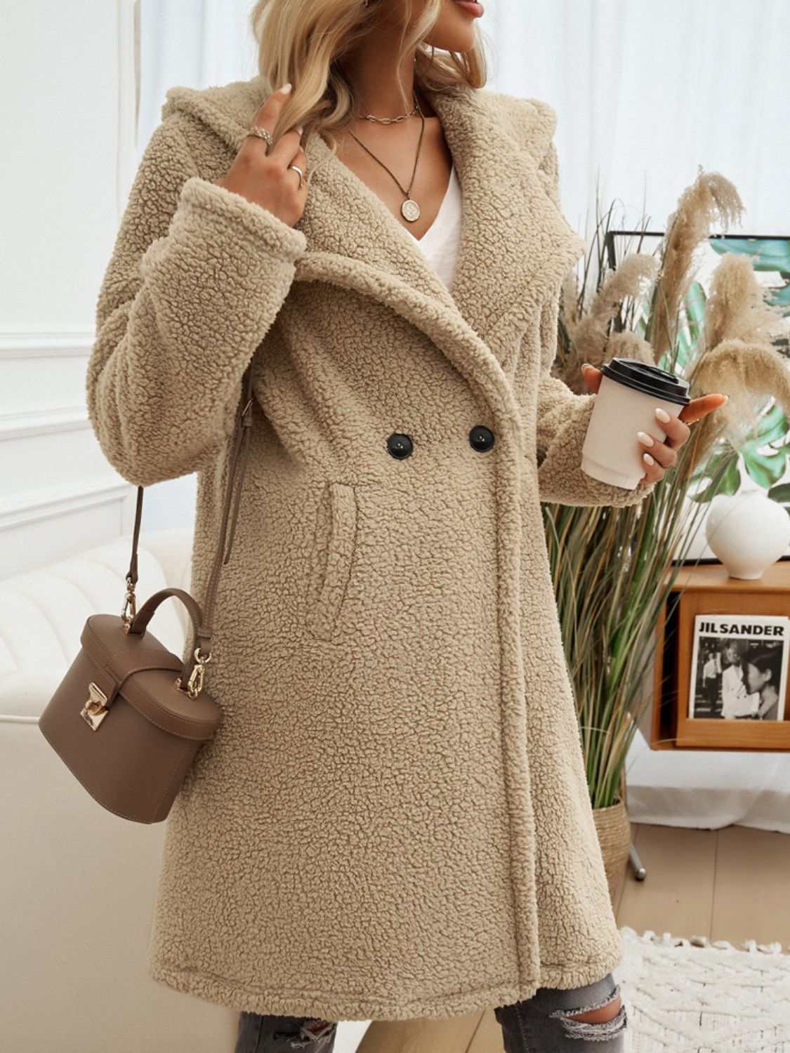 Pocketed Long Sleeve Hooded Teddy Coat - Primrose Signature Boutique