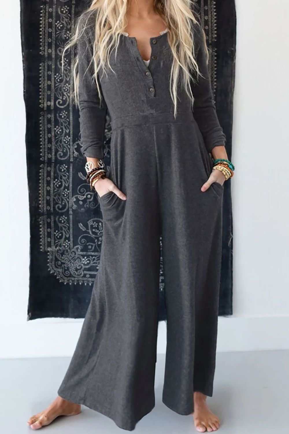 Pocketed Long Sleeve Wide Leg Jumpsuit - Primrose Signature Boutique