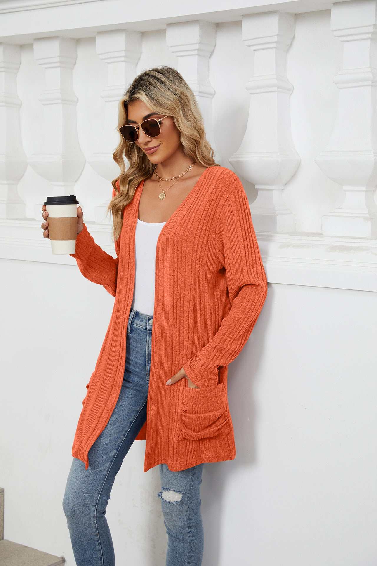 Pocketed Open Front Long Sleeve Cardigan - Primrose Signature Boutique