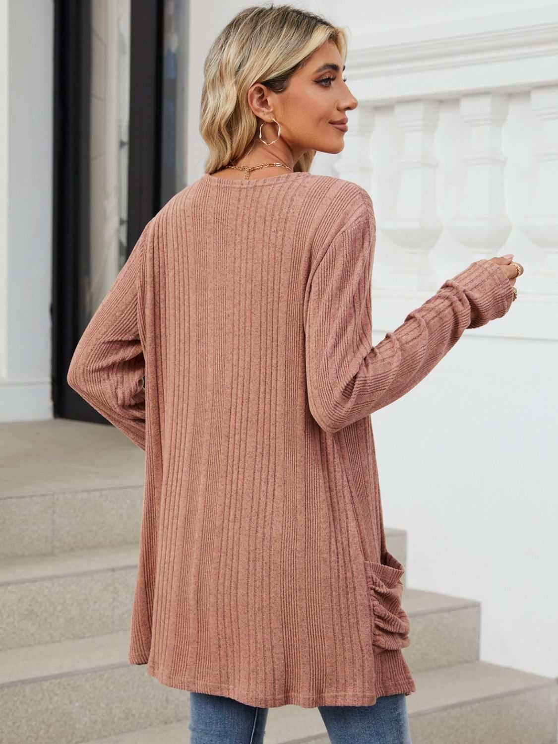 Pocketed Open Front Long Sleeve Cardigan - Primrose Signature Boutique