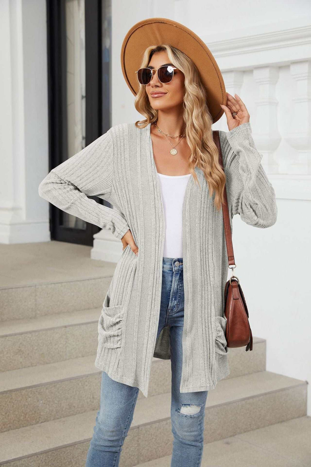 Pocketed Open Front Long Sleeve Cardigan - Primrose Signature Boutique