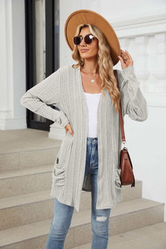 Pocketed Open Front Long Sleeve Cardigan - Primrose Signature Boutique