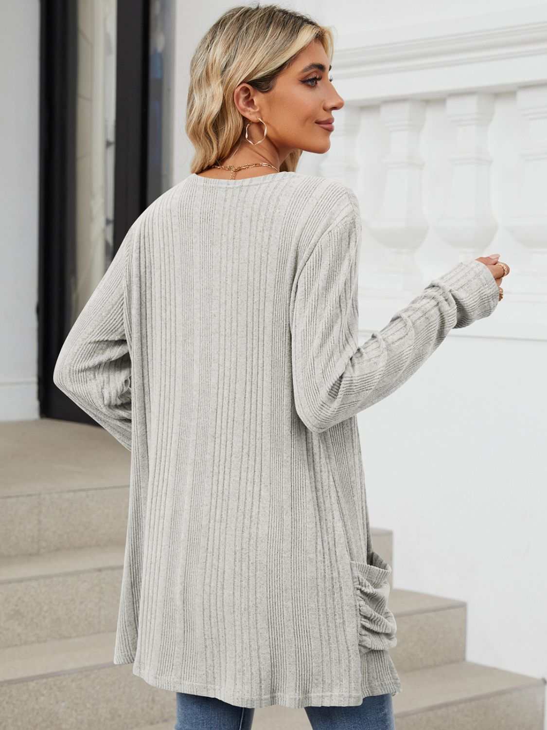 Pocketed Open Front Long Sleeve Cardigan - Primrose Signature Boutique