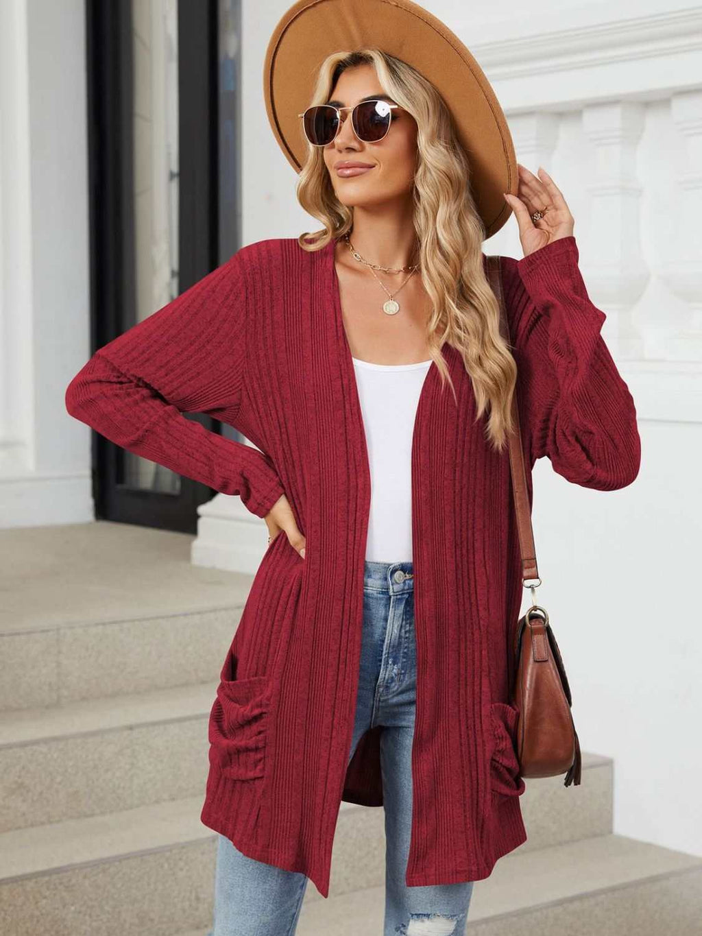 Pocketed Open Front Long Sleeve Cardigan - Primrose Signature Boutique