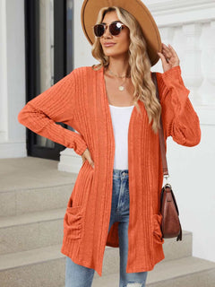 Pocketed Open Front Long Sleeve Cardigan - Primrose Signature Boutique