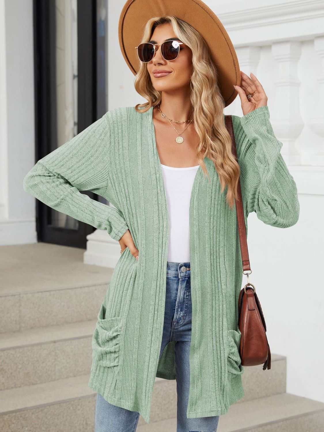 Pocketed Open Front Long Sleeve Cardigan - Primrose Signature Boutique