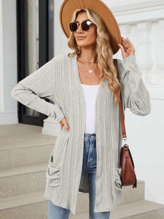 Pocketed Open Front Long Sleeve Cardigan - Primrose Signature Boutique