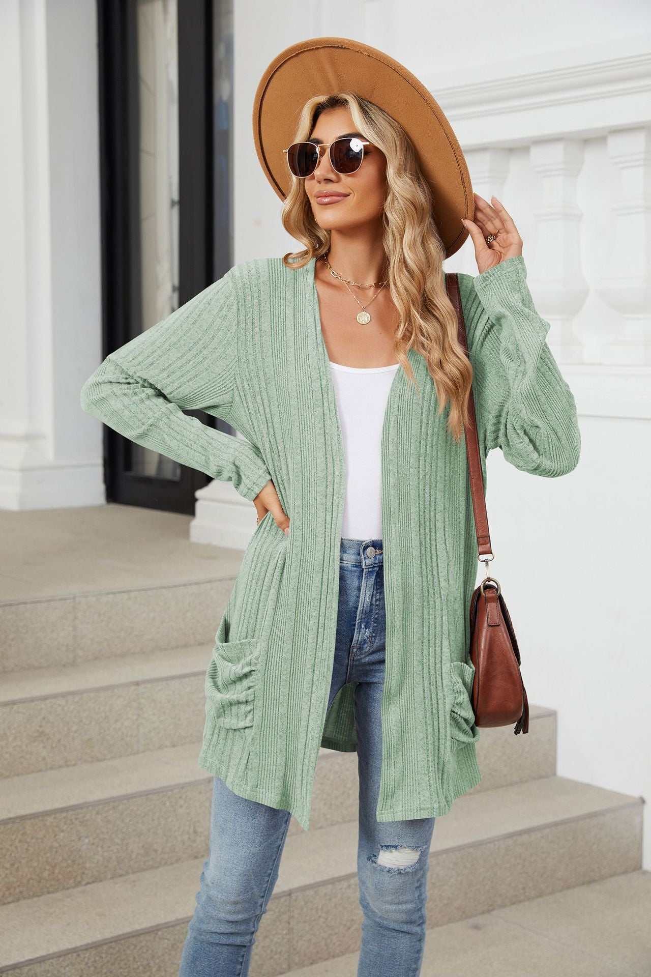 Pocketed Open Front Long Sleeve Cardigan - Primrose Signature Boutique