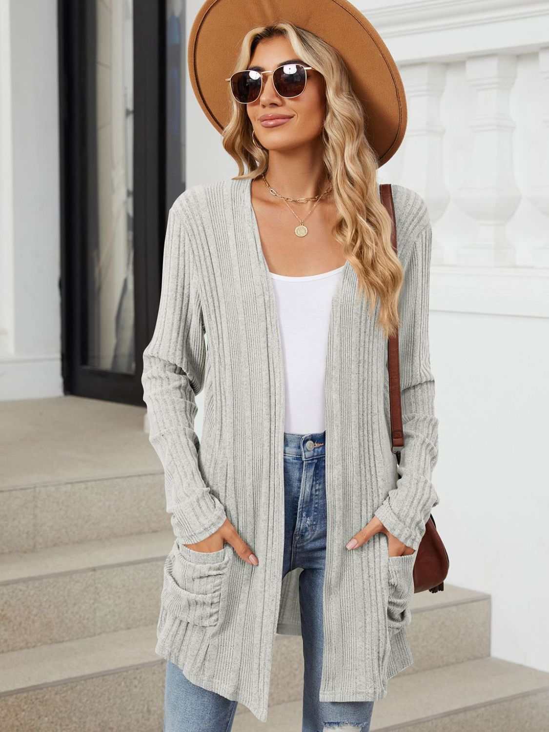 Pocketed Open Front Long Sleeve Cardigan - Primrose Signature Boutique