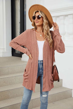 Pocketed Open Front Long Sleeve Cardigan - Primrose Signature Boutique