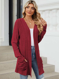 Pocketed Open Front Long Sleeve Cardigan - Primrose Signature Boutique
