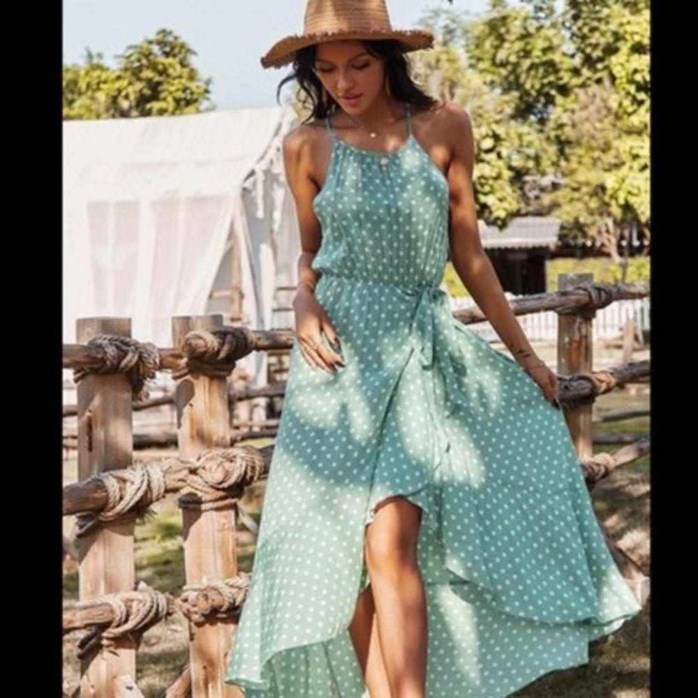 Polka Dot Maxi Wrap Dress - Primrose Signature Boutique