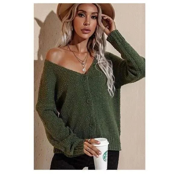 Popcorn Button Front Sweater Cardigan - Primrose Signature Boutique