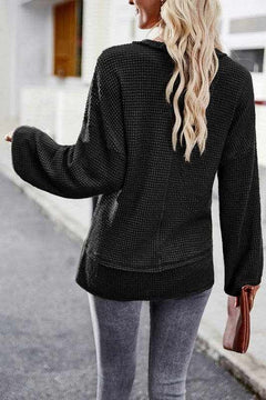 Popcorn Texture Black V - Neck Top - Primrose Signature Boutique