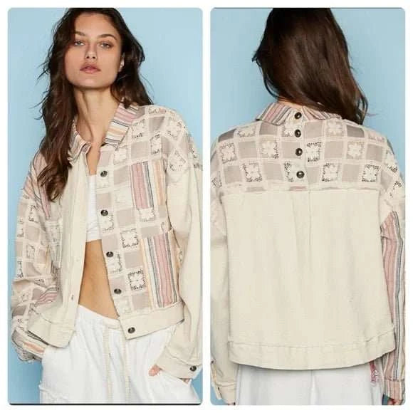 Pretty Color Block Patterned Jacket-zoom-