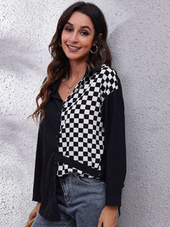 Printed Collared Neck Long Sleeve Shirt - Primrose Signature Boutique