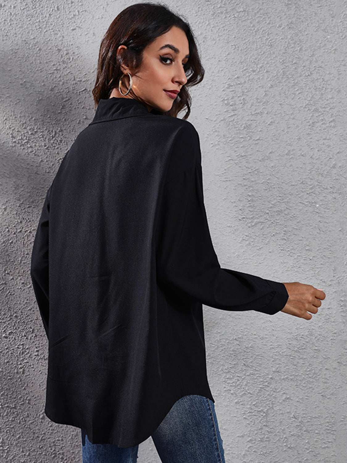 Printed Collared Neck Long Sleeve Shirt - Primrose Signature Boutique