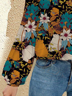 Printed Notched Long Sleeve Blouse - Primrose Signature Boutique