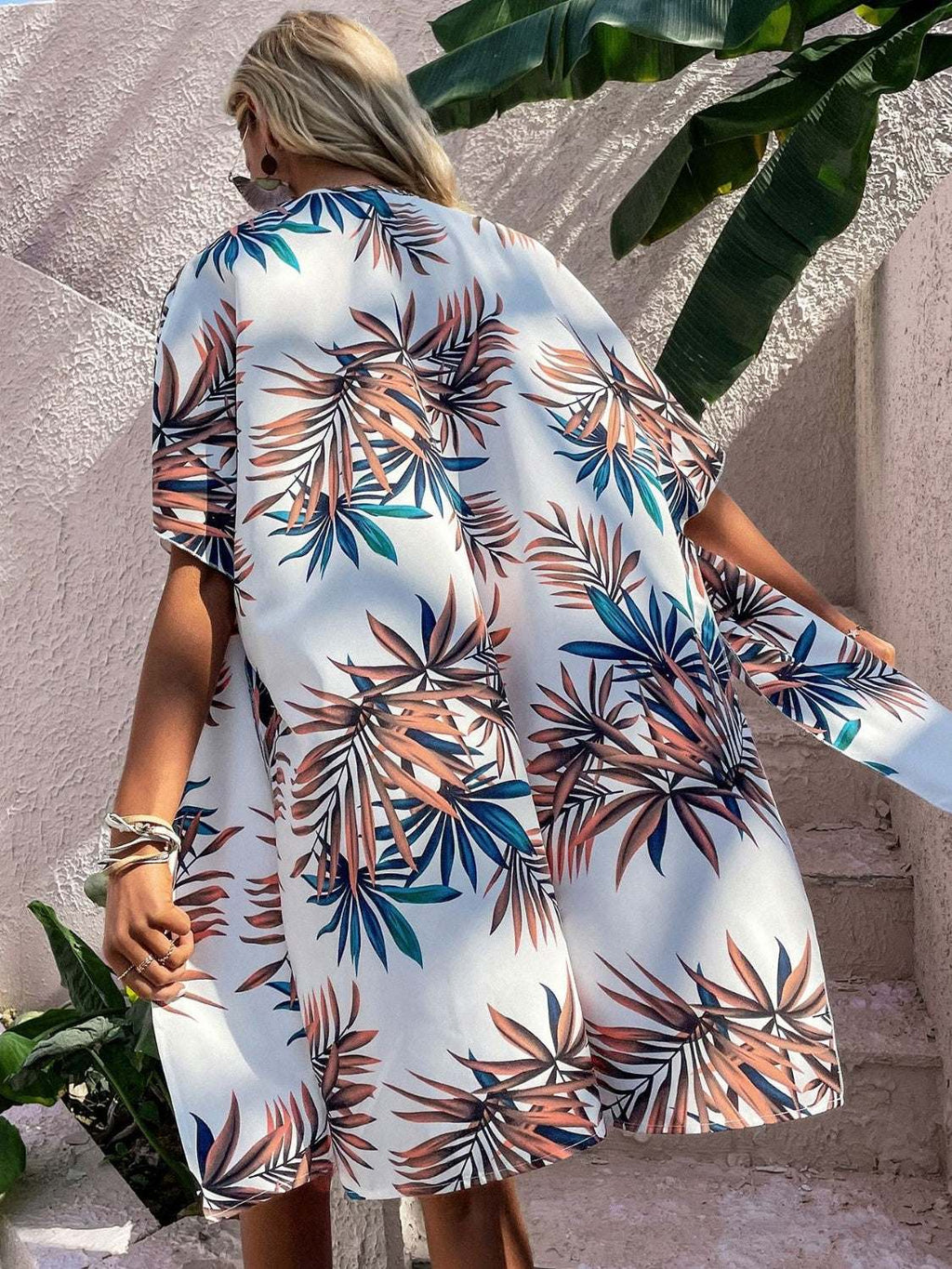 Printed Open Front Half Sleeve Cover Up - Primrose Signature Boutique