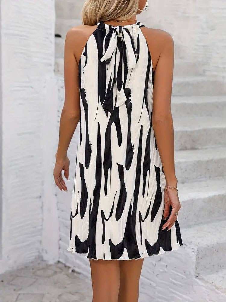 Printed pleated neckband A - swing dress - Primrose Signature Boutique