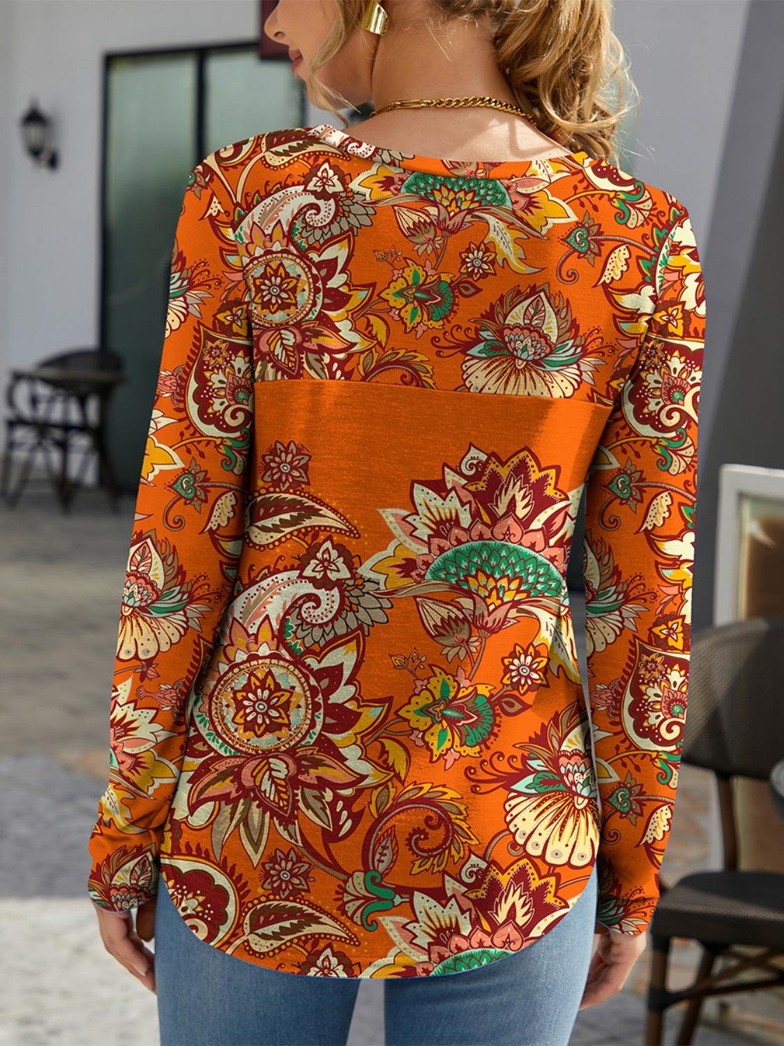 Printed Round Neck Long Sleeve T-Shirt - Primrose Signature Boutique