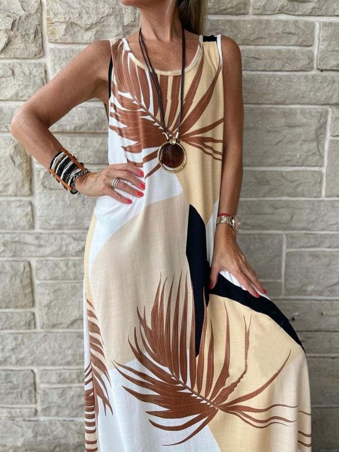 Printed Round Neck Mini Tank Dress - Primrose Signature Boutique