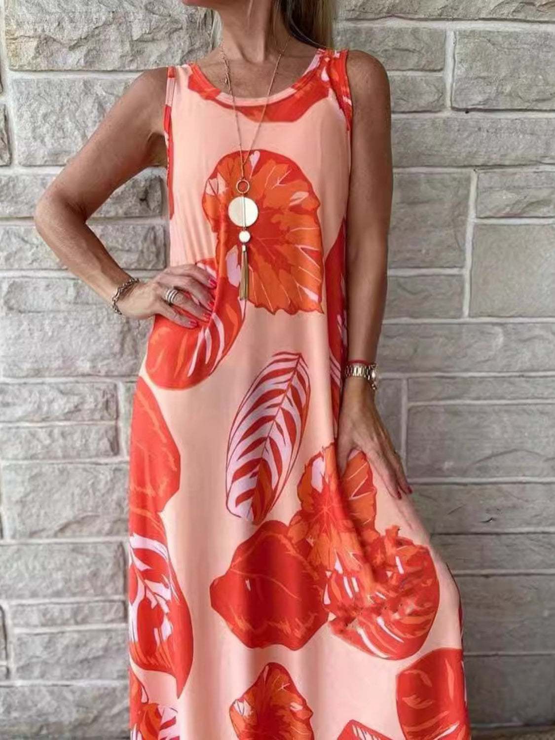 Printed Round Neck Mini Tank Dress - Primrose Signature Boutique