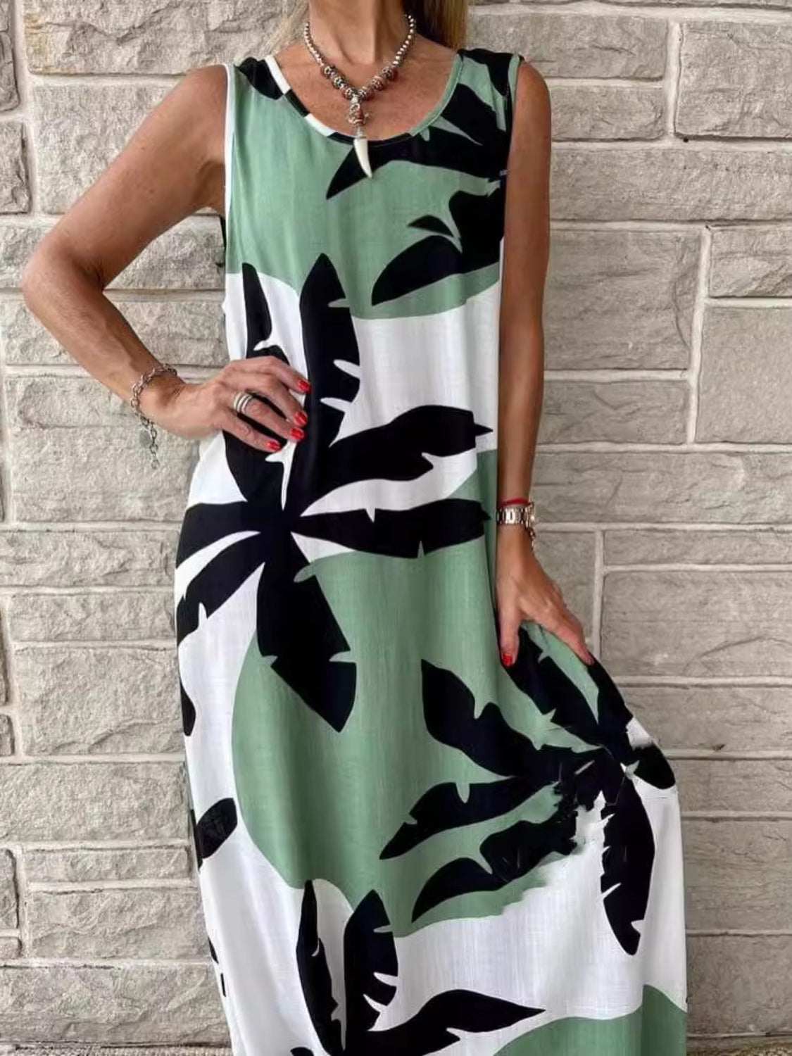 Printed Round Neck Mini Tank Dress - Primrose Signature Boutique