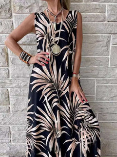 Printed Round Neck Mini Tank Dress - Primrose Signature Boutique