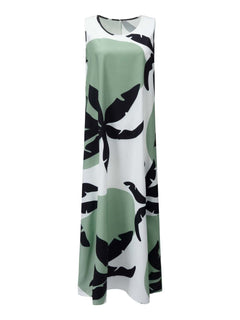 Printed Round Neck Mini Tank Dress - Primrose Signature Boutique