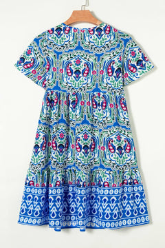 Printed Tie Neck Short Sleeve Dress - Primrose Signature Boutique