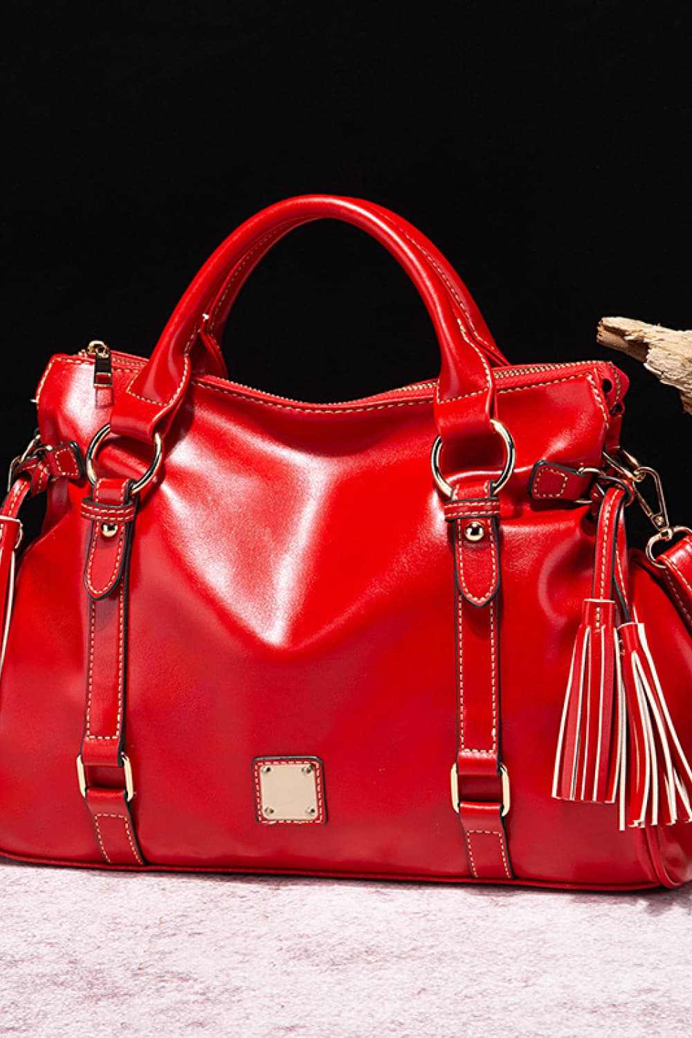 PU Leather Handbag with Tassels - Primrose Signature Boutique