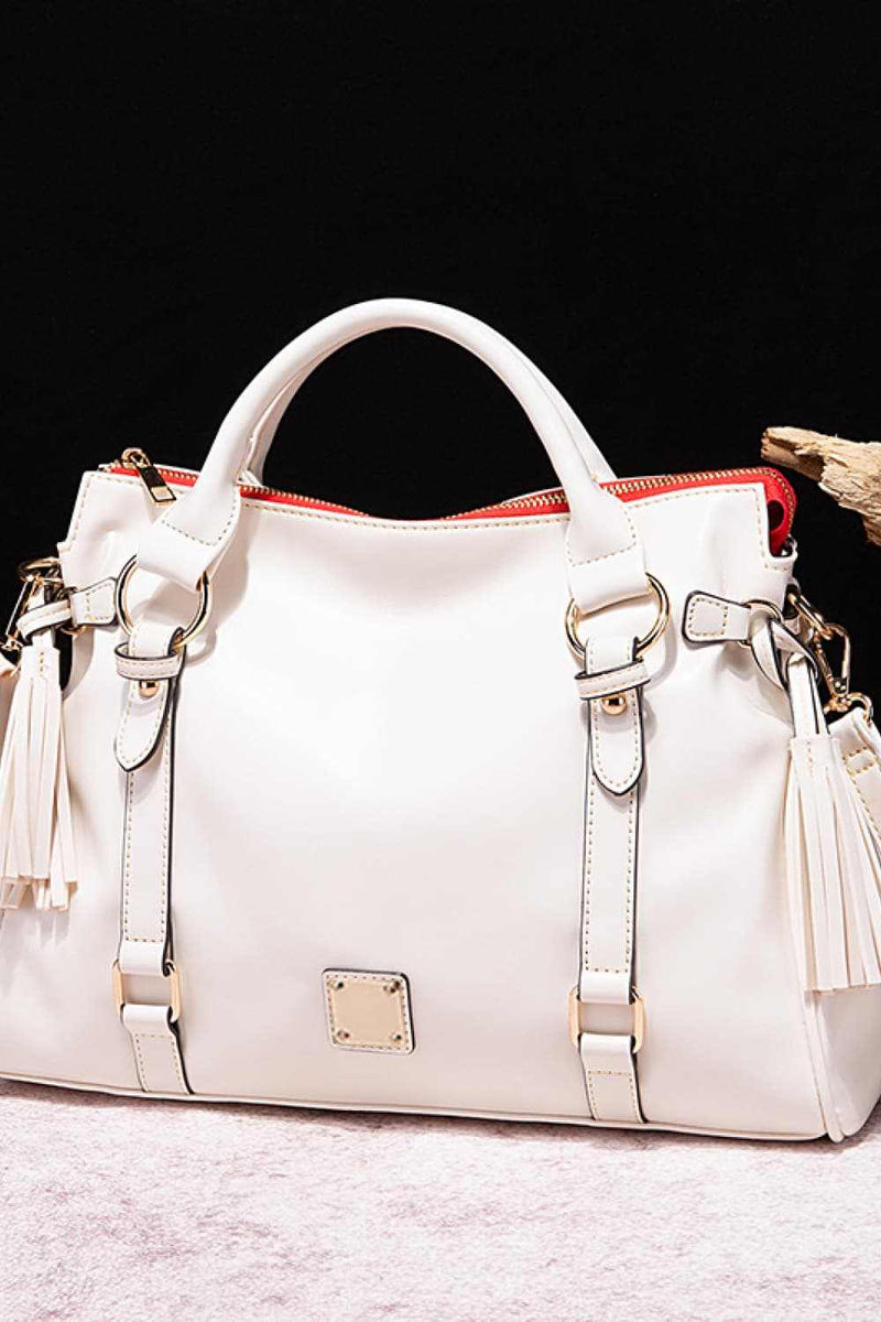 PU Leather Handbag with Tassels-zoom-
