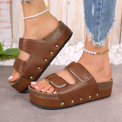 PU Leather Studded Platform Sandals - Primrose Signature Boutique