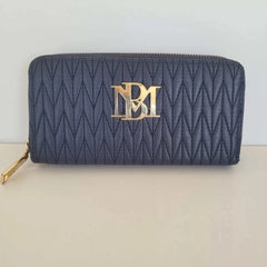 Quilted Long Wallet with Phone Pocket Navy Blue or Black Large Zip Around - Primrose Signature Boutique