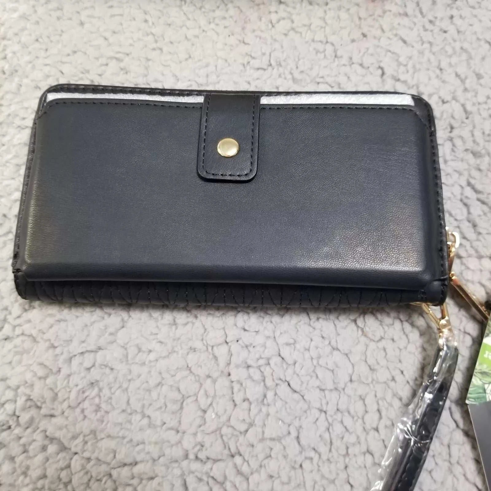 Quilted Long Wallet with Phone Pocket Navy Blue or Black Large Zip Around - Primrose Signature Boutique