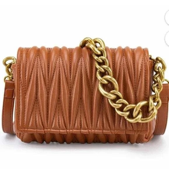 Quilted Vegan Leather Chain Strap Crossbody-zoom-
