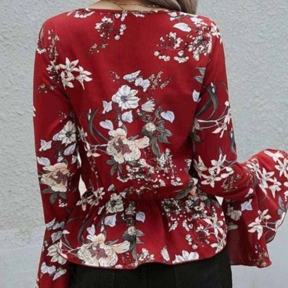 Red Floral Peplum Boho Blouse