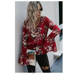 Red Floral Peplum Boho Blouse - Primrose Signature Boutique