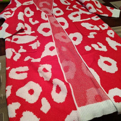 Red Open Front Leopard Print Cardigan - Primrose Signature Boutique