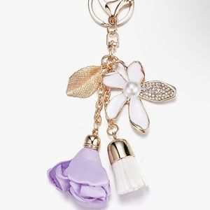 Rhinestone and Roses Purse Charm with Tassel-zoom-1