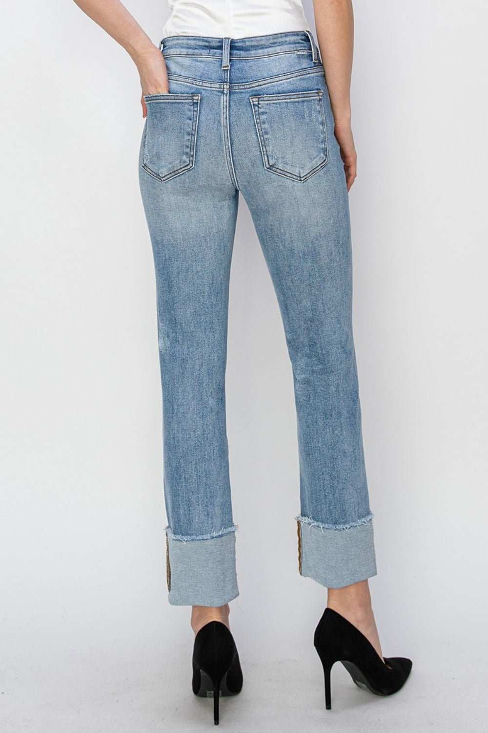 RISEN Full Size High Rise Cuffed Slim Straight Jeans - Primrose Signature Boutique