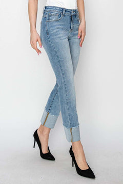 RISEN Full Size High Rise Cuffed Slim Straight Jeans - Primrose Signature Boutique