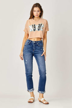 Risen Full Size High - Rise Frayed Cuffed Straight Jeans - Primrose Signature Boutique