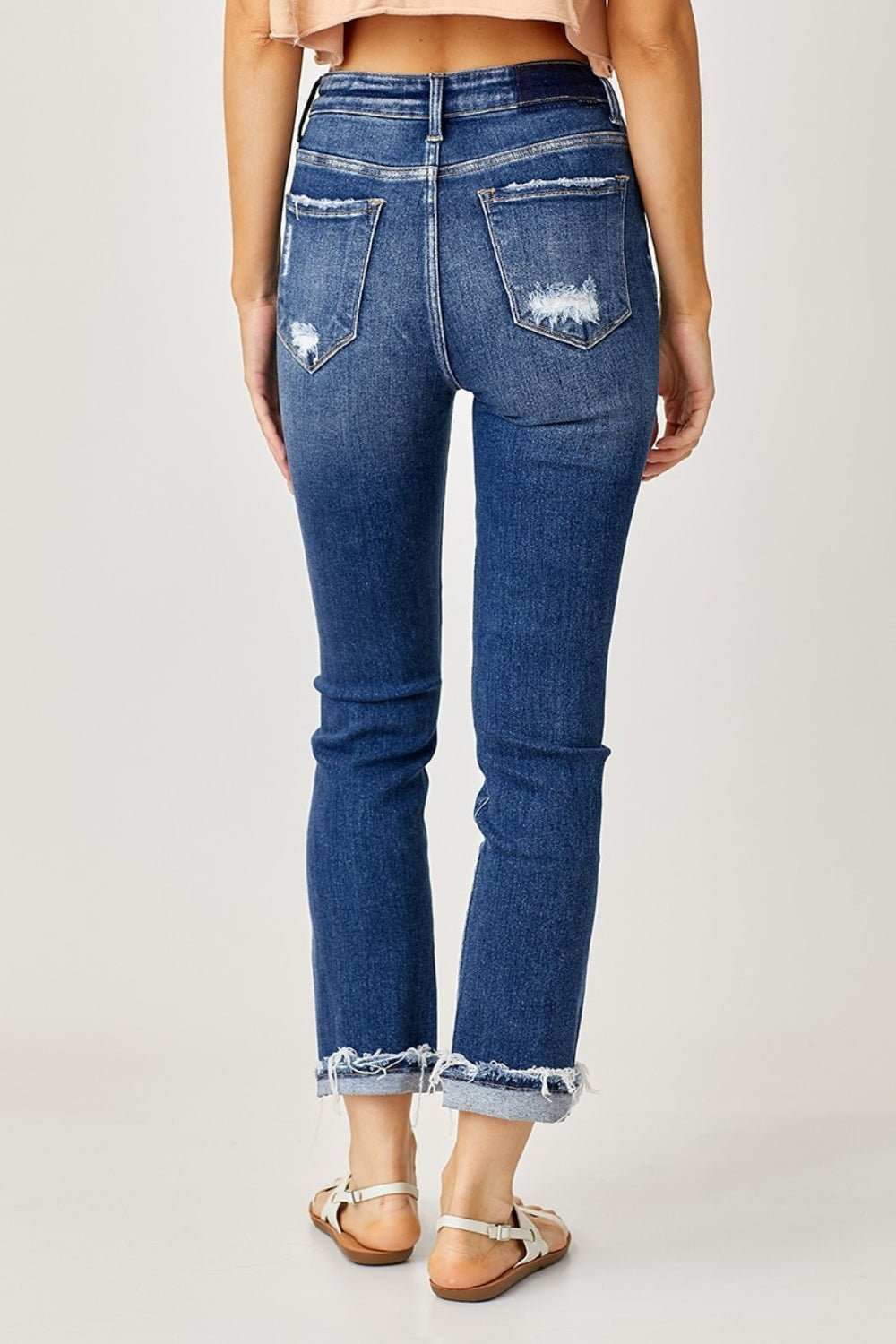 Risen Full Size High - Rise Frayed Cuffed Straight Jeans - Primrose Signature Boutique