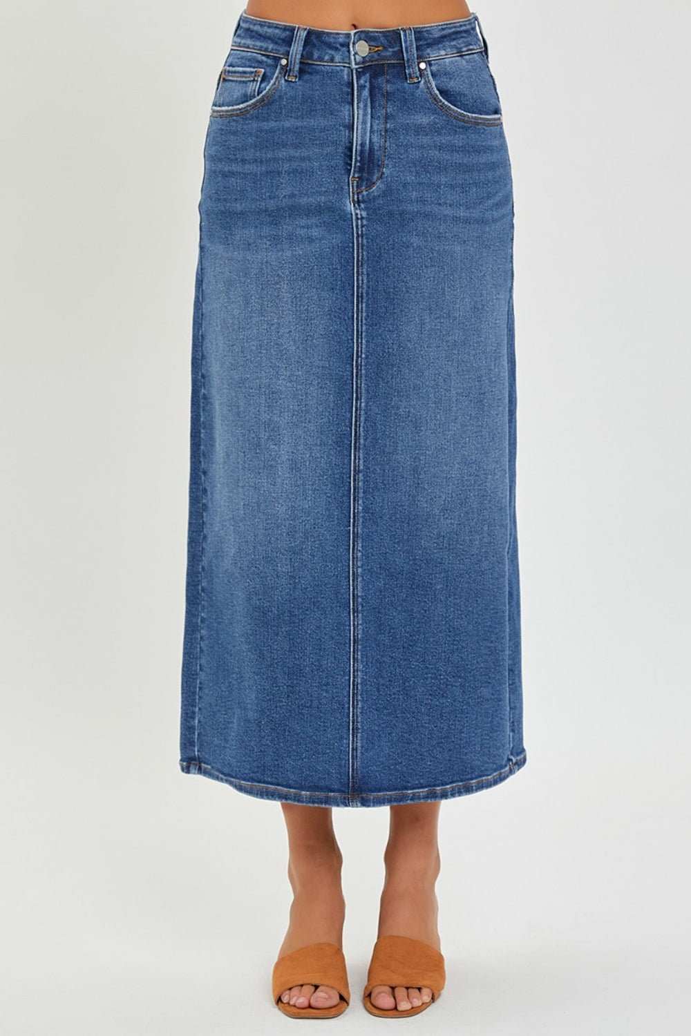 RISEN High Rise Back Slit Denim Skirt - Primrose Signature Boutique