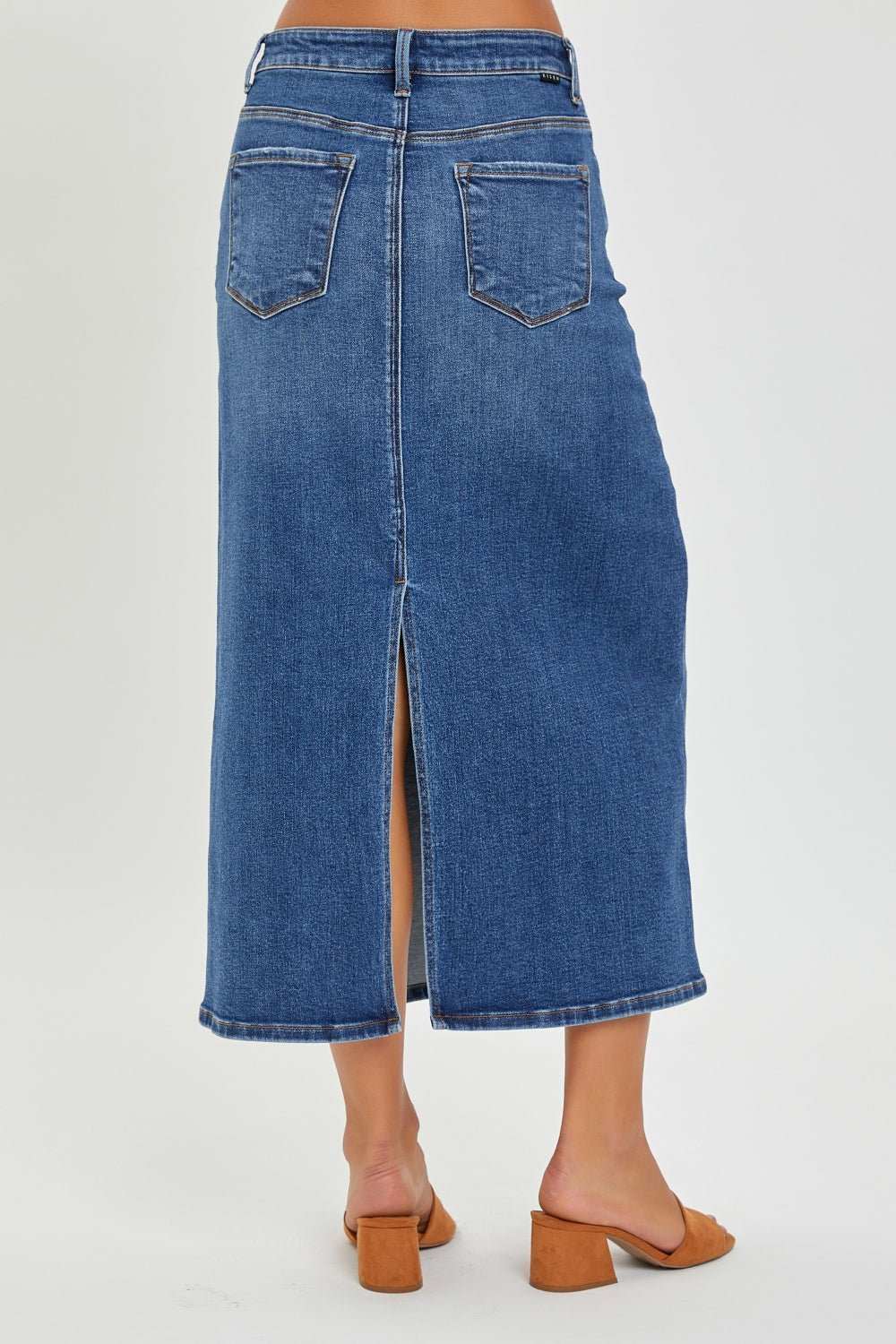 RISEN High Rise Back Slit Denim Skirt - Primrose Signature Boutique